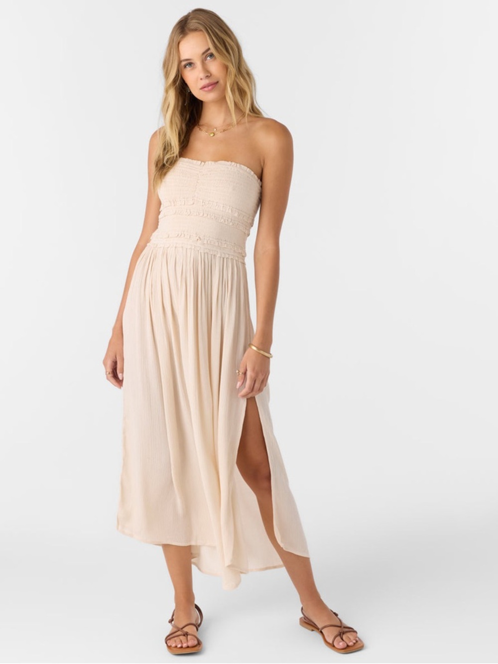 O'NEILL Devyn Womens Smocked Strapless Midi Dress Size Medium